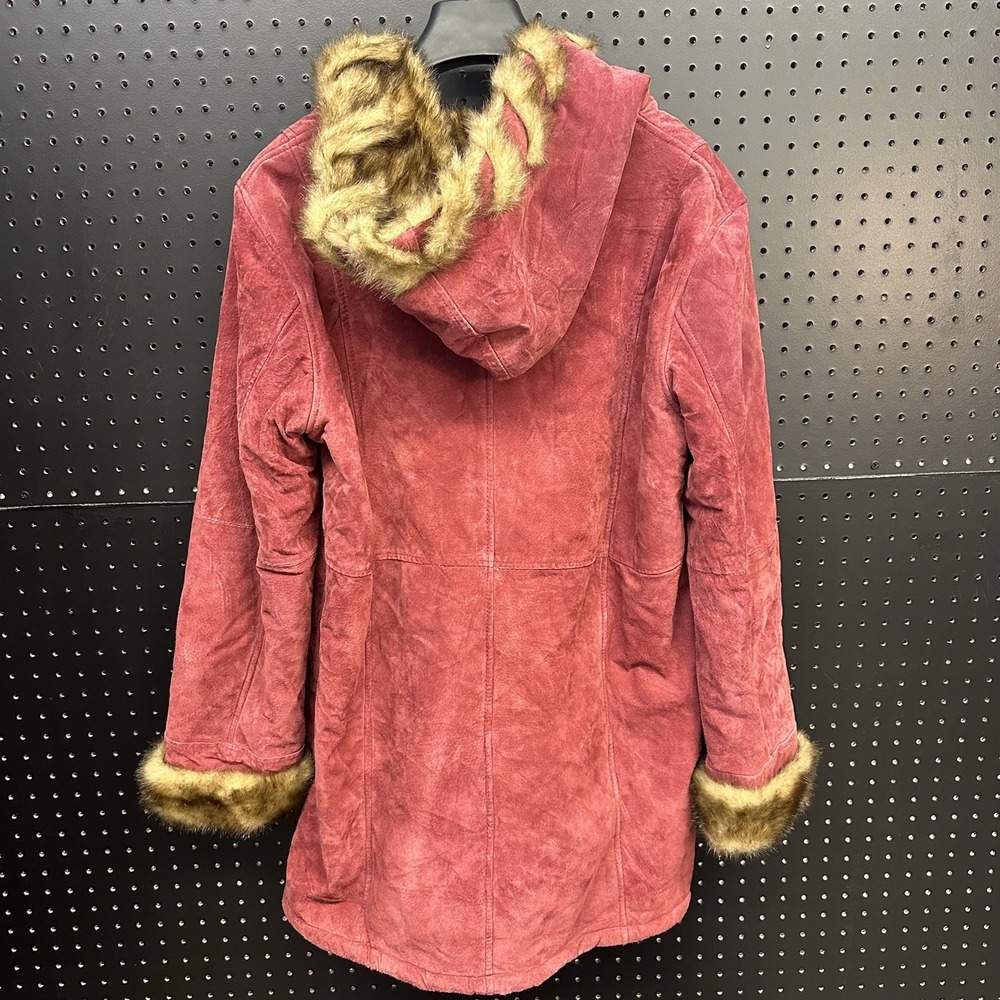 Vintage Dennis Basso Women's Burgundy Suede Leather Faux Fur Lined‎ Coat Medium - Picture 7 of 11